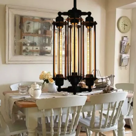 FINE MAKER 4 Heads Chandelier Vintage Pendant Light Steampunk Style Loft Ceiling Fixture