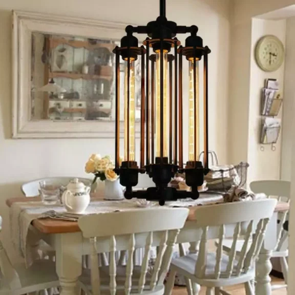 FINE MAKER 4 Heads Chandelier Vintage Pendant Light Steampunk Style Loft Ceiling Fixture