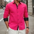 thumbnail image 5 of Mens Dress Shirt Button-Up Long Sleeve Regular Fit Shirt with Paisley Inner Contrast Hot Pink, 5 of 8