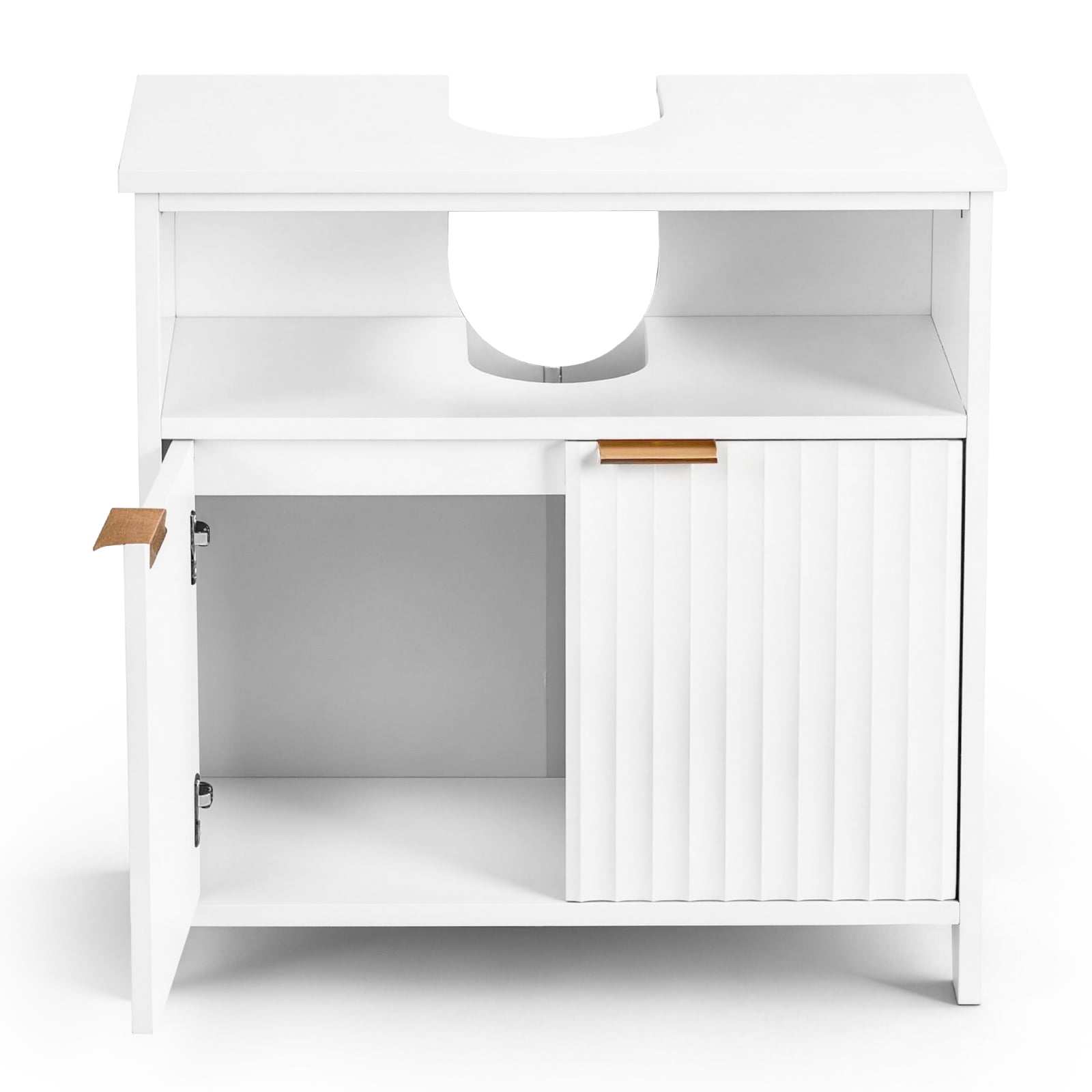 White Melamine Particleboard Bathroom Wall Cabinet 60×30×60cm Grille 2 Door Storage Vanity Cabinet with Inner Shelf
