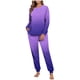 thumbnail image 2 of Conjunto de pijama informal de invierno para mujer, de doble cara, con cuello redondo estampado, manga larga, top anudado a mano, pantalones con cordón ajustable, ropa de casa, blusa de poliéster., 2 of 7