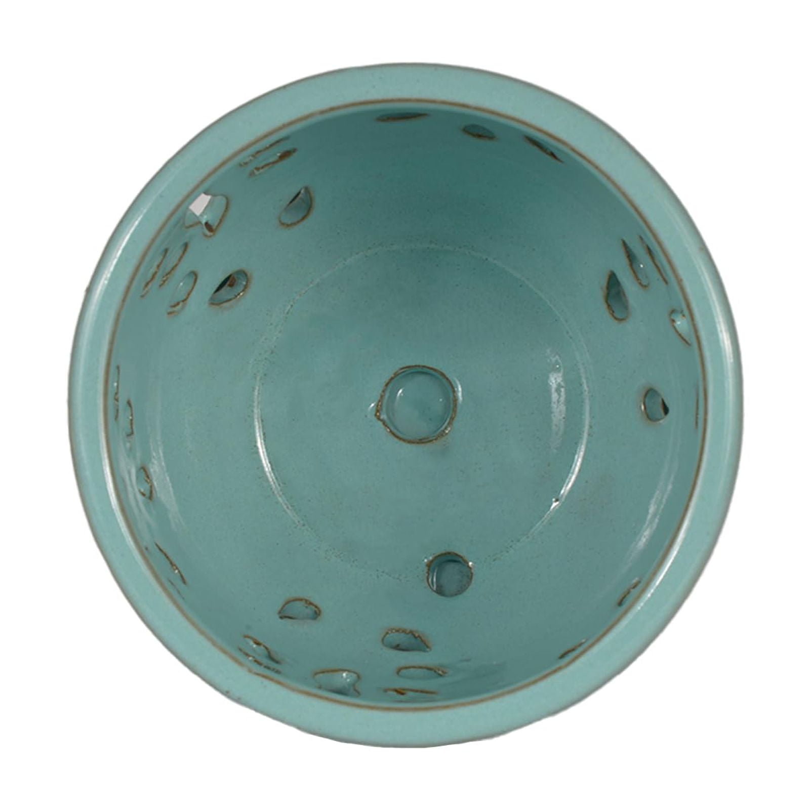 W&W Orchid Pot, Round, Blue Ceramic, 5.8 x 5.8 x 4.45 Inches, with Air Vents
