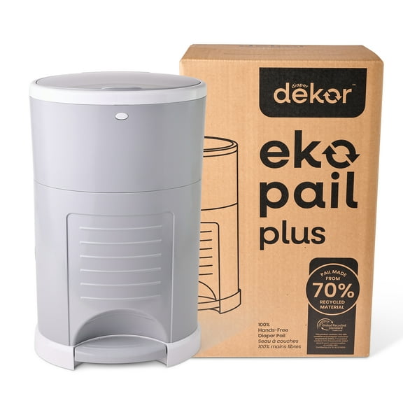 Dekor Eko Plus Diaper Pail Made with 70% Recycled Materials, Hands-Free: Step–Drop–Done | Cost-Effective Refill System | Great Cloth Diaper Pail, Gray