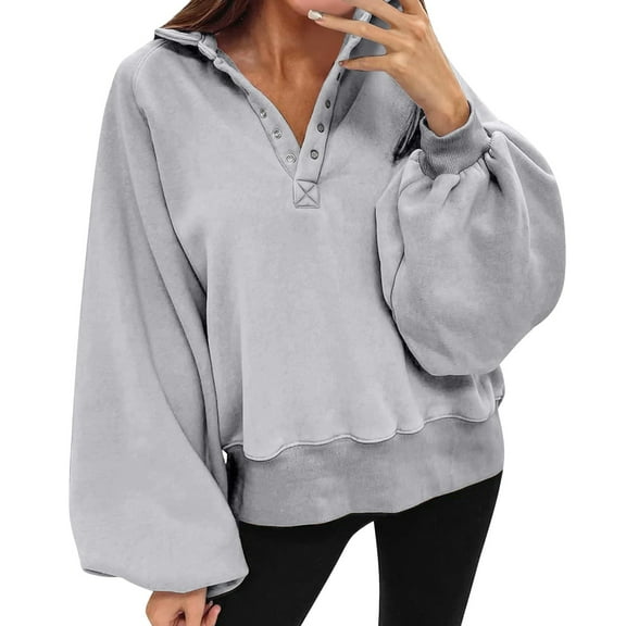 SRZYMJ Womens Athletic Crewneck Sweatshirt Women's Casual Solid Color Buttoned Pullover Sweatshirt Soft Comfortable Sports Top Long Sleeve Hoodless