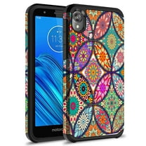 Moto E6 Case, Kaesar Slim Hybrid Dual Layer Shockproof Hard Cover Graphic Fashion Cute Colorful Silicone Skin Cover Armor Case for Moto E6 (Colorful Mandala)