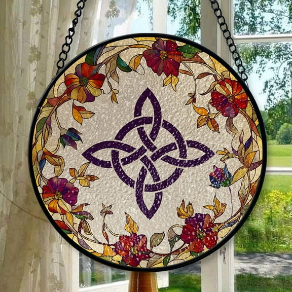 Witch Knot Stained Glass Sun Catcher Celtic Witches Knot Light Catcher Wiccan Window Hanging Protection Charm Home Decoration Pagan Gift, Stained Glass Ornament 2025, Holiday