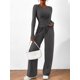 thumbnail image 5 of Conjuntos de Dos Piezas para Mujer: Camiseta Asimétrica de Larga, Pantalones Anchos y Chándal Informal. Gris Oscuro XS, 5 of 10