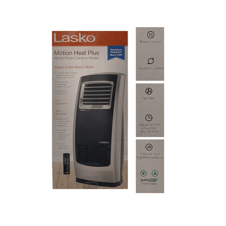 Lasko Motion Heat Plus Whole Room Ceramic Heater  ECO Mode  3 Speed  1500 Watts