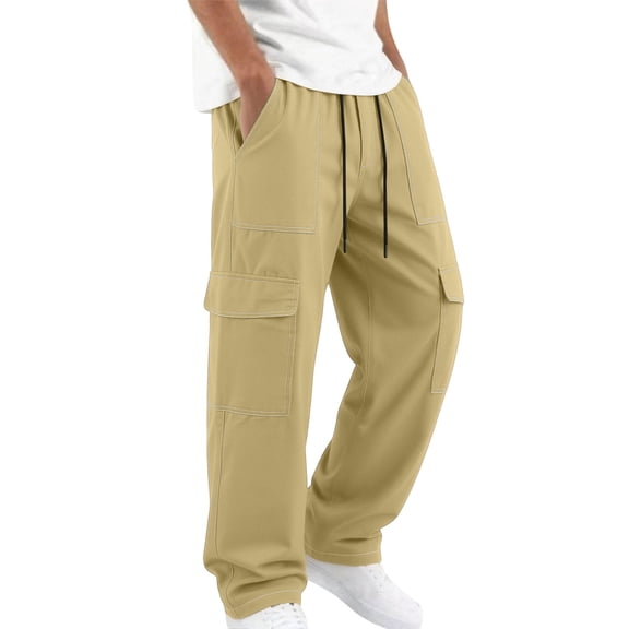 Ovbmpzd Plus Size Mens Relaxed Fit Cargo Pants Beige Straight-Leg Pants Durable Elastic Waist Men Cargo Pants