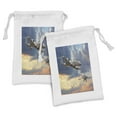 thumbnail image 1 of Airplane Fabric Pouch Set of 2, Peacekeepers Mission Jet up International Flight Picture Aviation Theme Image, Small Drawstring Bag for Toiletries Masks and Favors, 9" x 6", Blue Grey, by Ambesonne, 1 of 2