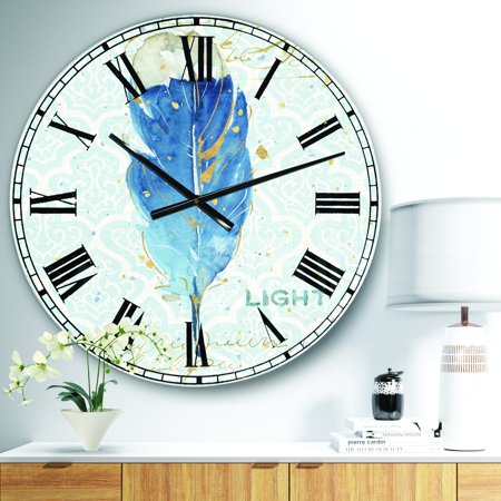 Designart 'Blue Damask Feather' Farmhouse Wall Clock