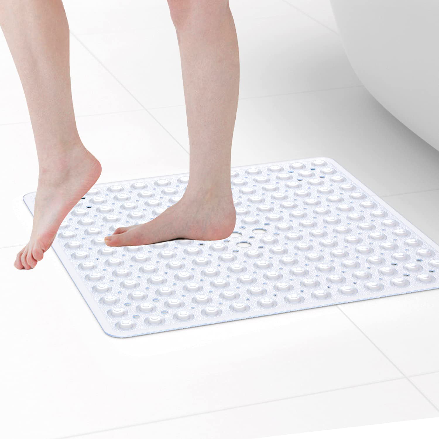 Yanzifly Bathtub Mat - Silicone Soft & Safe Bath Mat with Suction Cups,  Anti Slip for Kids & Elderly, Machine Washable - White