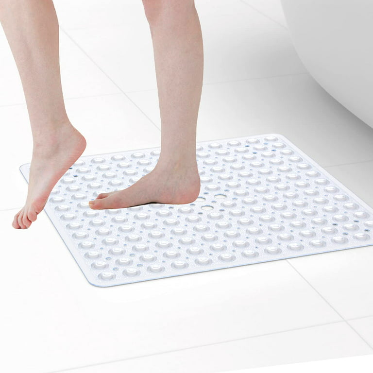 YIYI Guo Square Shower Mats - 21 x 21 inch Non Slip Bathtub Mat with Suction Cup, Safety Shower Stall Mats for Kids & Elderly, Shower Mat with Drain Holes