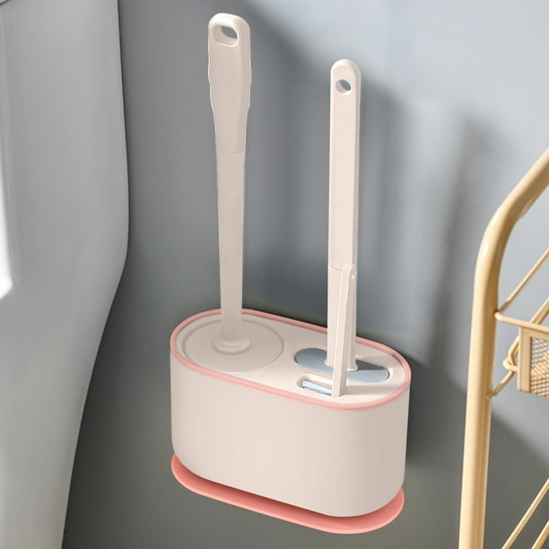 Juego de cepillos para inodoro con 3 cabezales intercambiables | Cepillos redondos, planos y ranurados para una limpieza profunda de las esquinas | Soporte de plástico con base ventilada | Rosa,