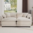 thumbnail image 2 of Miekor Furniture Corduroy Two-Seater Sofa with 2 Footrest, 2-Seater Sofa with Ottoman to Work As Sofa Bed for Small Living Spaces, Light Beige Corduroy Sofa 0771, 2 of 16