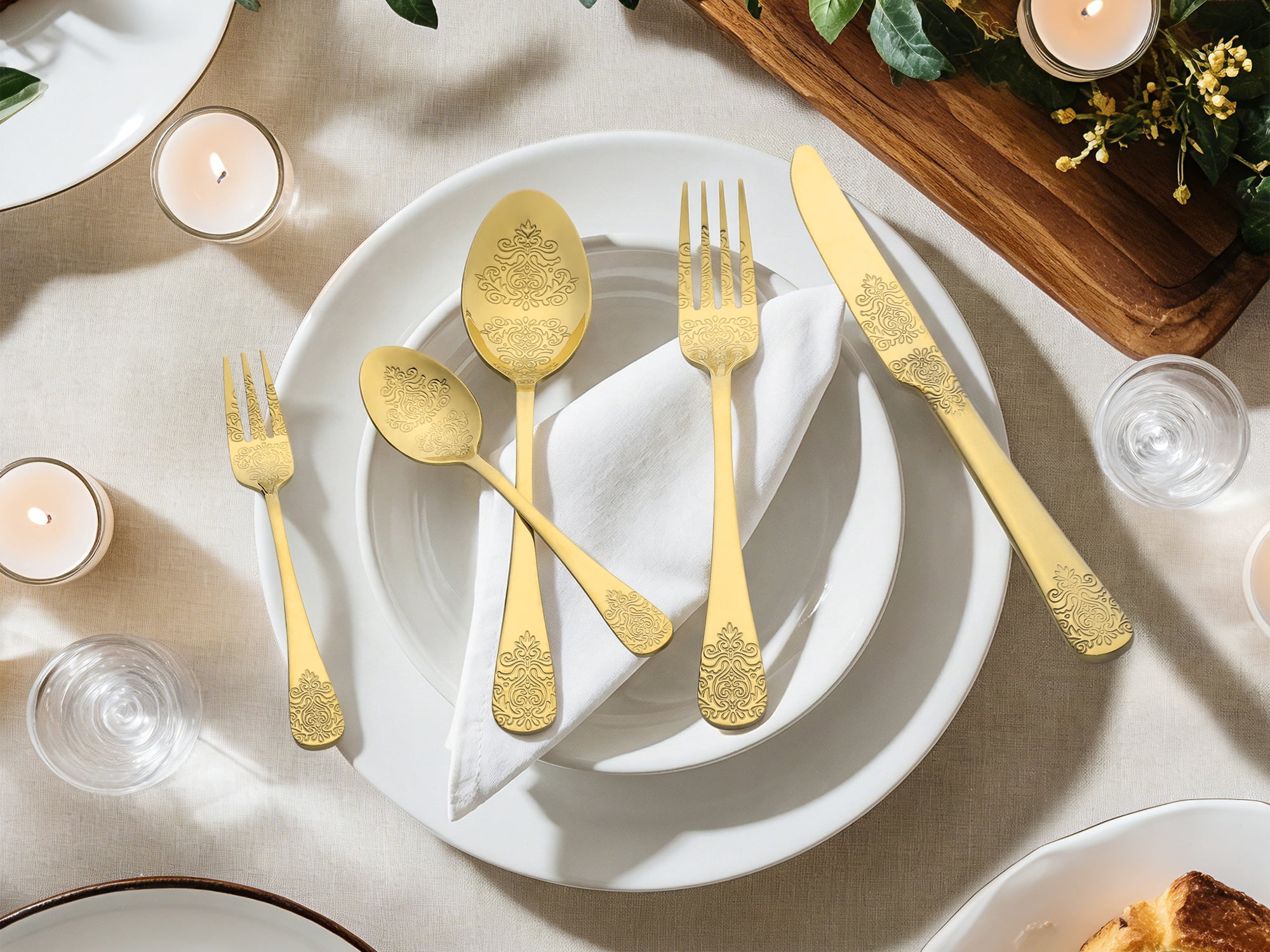 Unique Bargains 30 Pieces Modern Stainless Steel Silverware Set for 6 Gold
