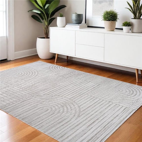 HomeRoots 558435 4 x 6 ft. Abstract Distressed Rectangle Area Rug, Light Gray & Ivory