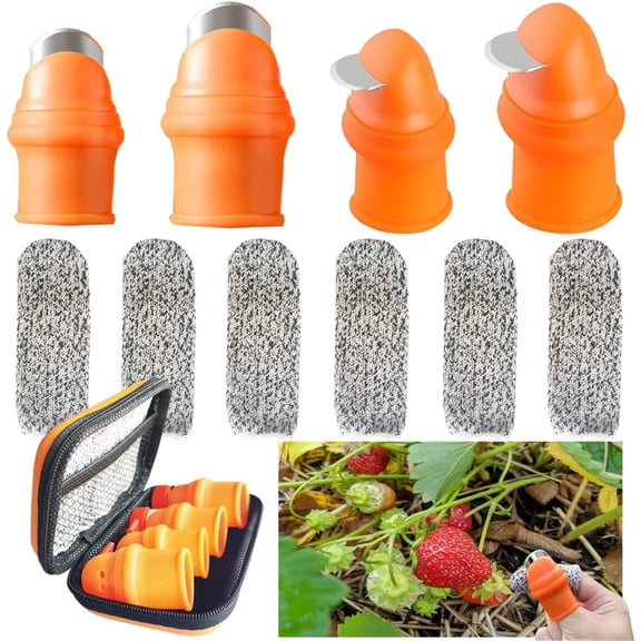 Gardening Thumb Knife with Case, Finger Pruner for Gardeners, Finger Knife-Plants Picking Trim Hand Tools Fruit Pickers, Orange Thumb Cutter Gardening Tools Kit for Picking Plant Fruit Vegetable