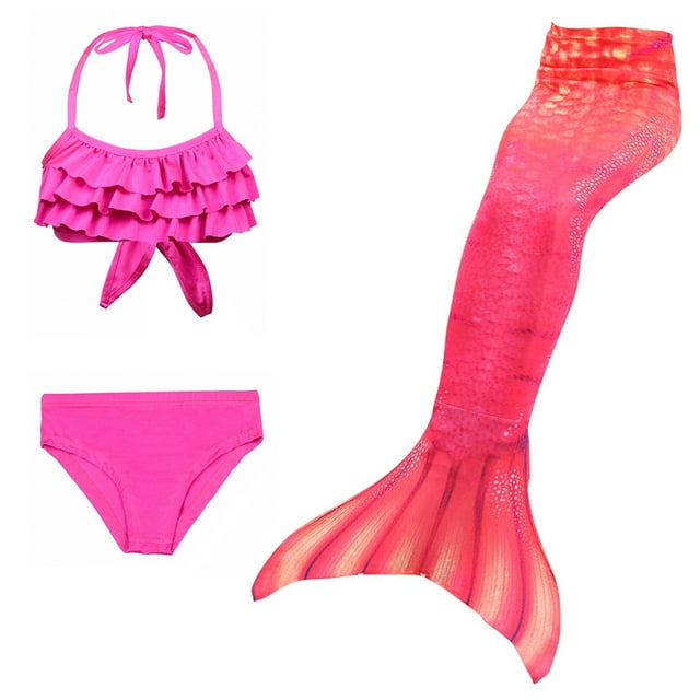 Luvoko Child Girls Swimsuit 3 Pcs, A Mermaids Tale Bathing Suit with Skirt Swimsuit Bikini Teens Girls Spring Break Bathing Suit 3 Piece Rash Guard Swimsuits(Red,8-9 Years)