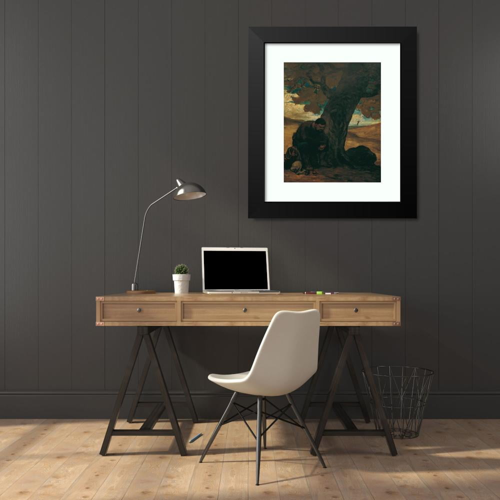 Honoré Daumier 20x24 Black Modern Framed Museum Art Print Titled - Sancho Pansa, Resting Under a Tree (1860-1870)