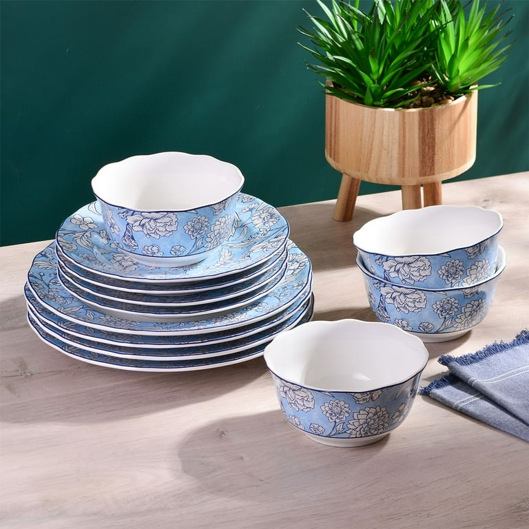 222 Fifth Cleremont 12-Piece Porcelain Dinnerware Set, Blue