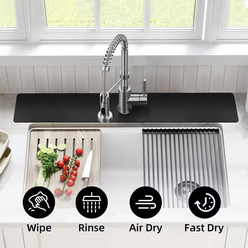 Extra long kitchen sink splash pad | Silicone faucet pad, super absorbent diatomaceous earth, quick drying, cutable bathroom splash pad