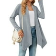 thumbnail image 3 of HUBERY Women Jacquard Open Front Long Sleeve Irregular Hem Light Weight Cardigan, 3 of 5