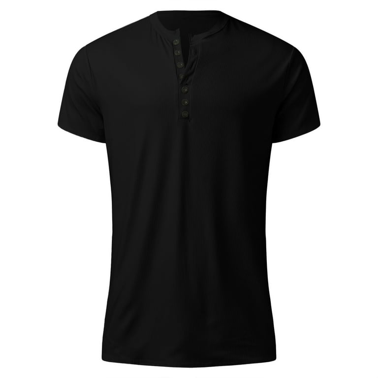 ★KIRSH★ Kirsch Plain Slim Fit Henley Neck T-Shirt Black Shirts For Mens Knit Stretch Henley Shirt Workout Slim Fit