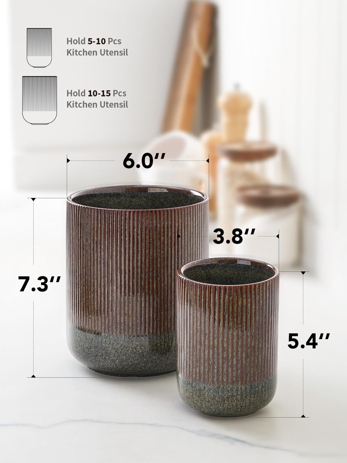 LE TAUCI 7.3"+5.4" Ceramic Crocks for Kitchen, Cooking Organizer & Plant Pots,Set of 2 Utensil Holder