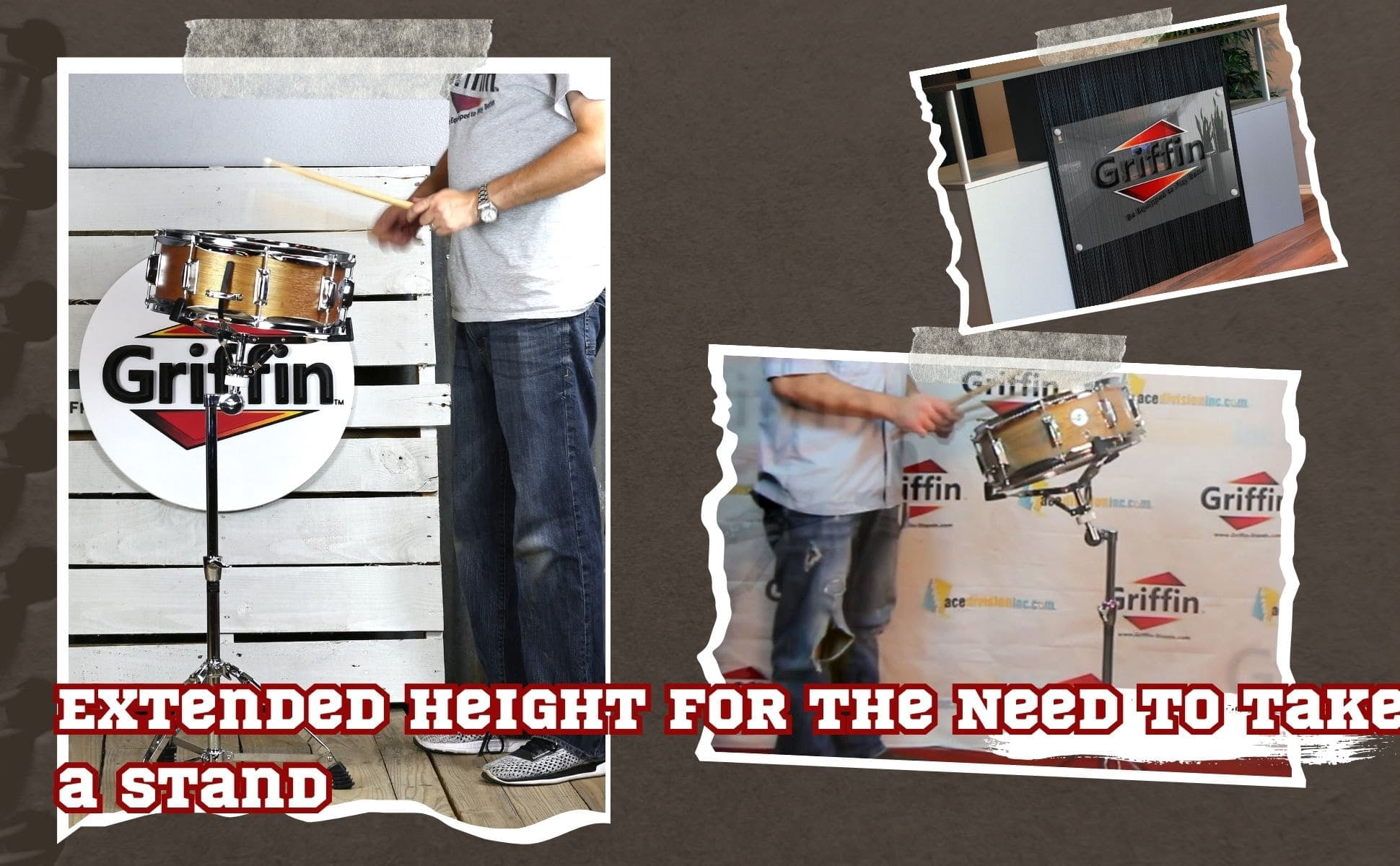 Extended Height Snare Drum Stand - Griffin Tall Concert Stand Up Mount Holder