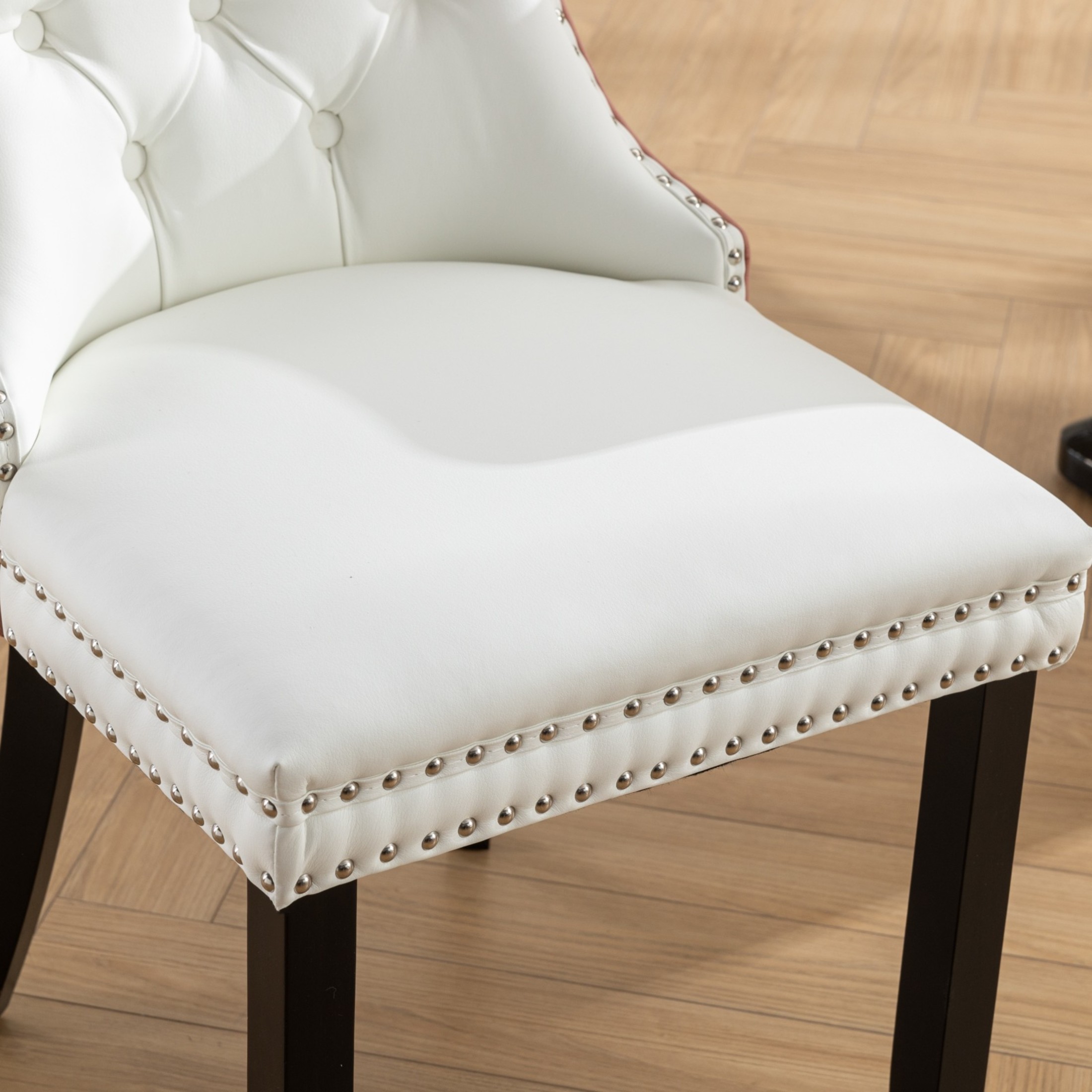Noble House Set of 2 Dining Chairs, PU Leather and Velvet Upholstery, Tufted Back, White + Pink