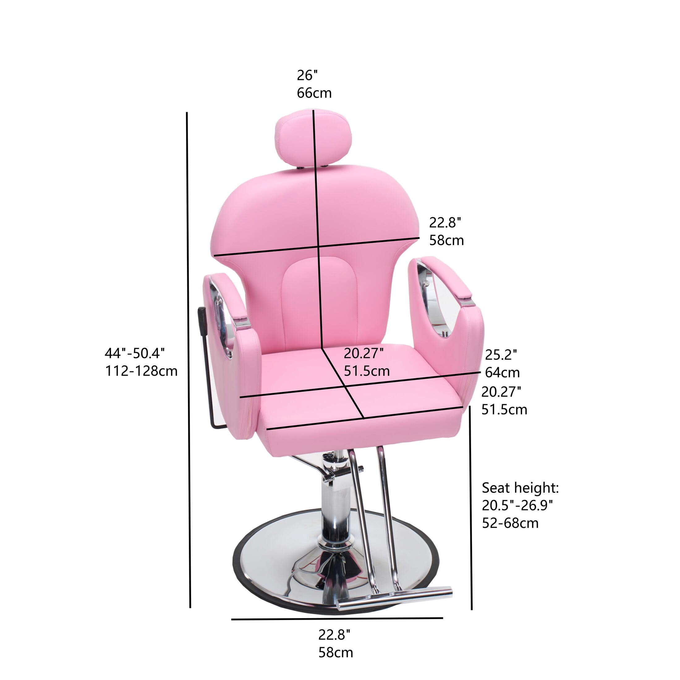 Noble House Hydraulic Barber Chair, Reclining Salon Styling Chair, PU Upholstery, Pink + Chrome