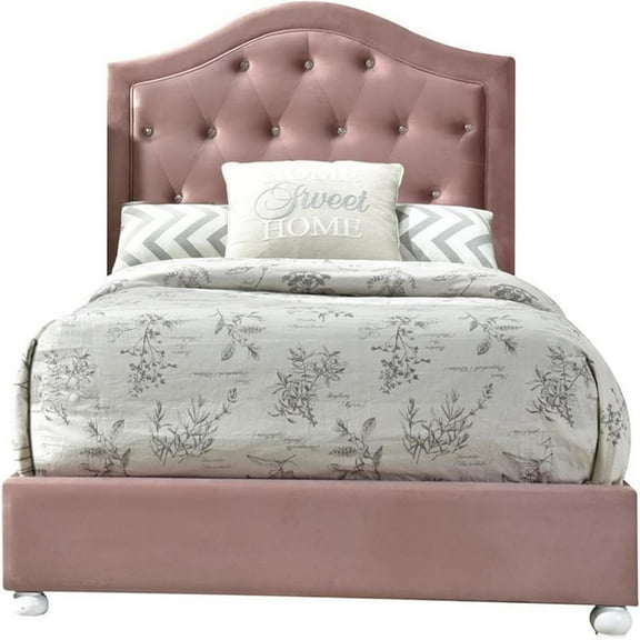 Bowery Hill Contemporary Twin Bed in Pink Fabric