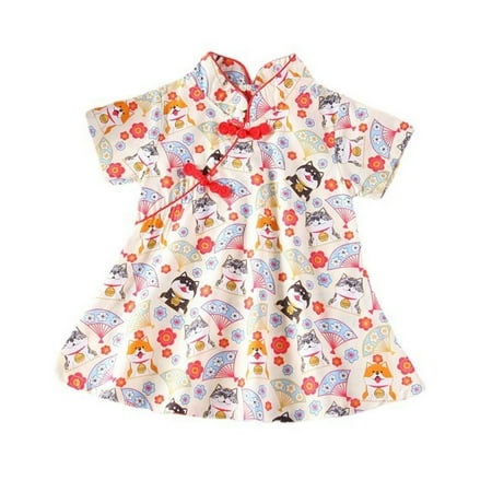 

Kids Toddler Baby Girls Cartoon Printed Patchwork Cheongsam Princess Dress Outfits