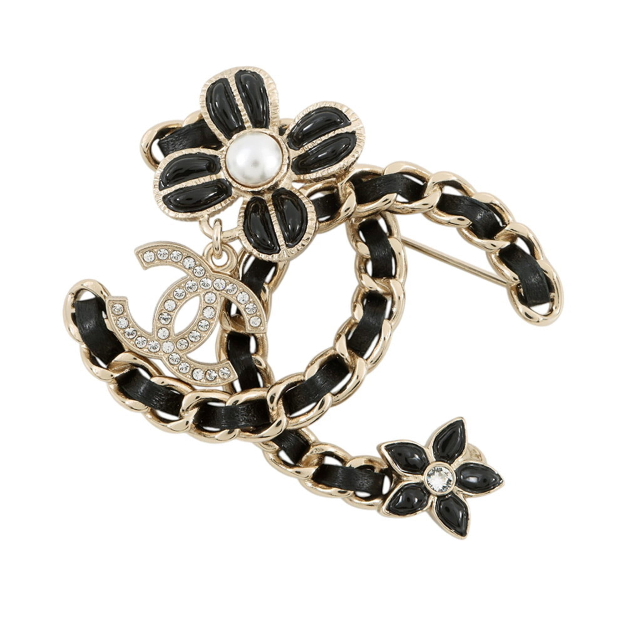 Pre-Owned Chanel Brooch, Coco Mark, Flower Rhinestone, Faux Pearl