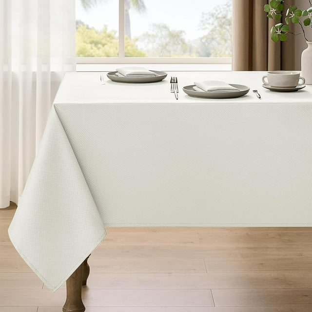 Cream Table Cloths Rectangular 60 x 144 Inch (12-14 Seats),Waterproof & Stain Resistant Wrinkle-Free Damask Tablecloth Covers for Dining Kitchen Buffet Table, Wedding Indoor Outdoor