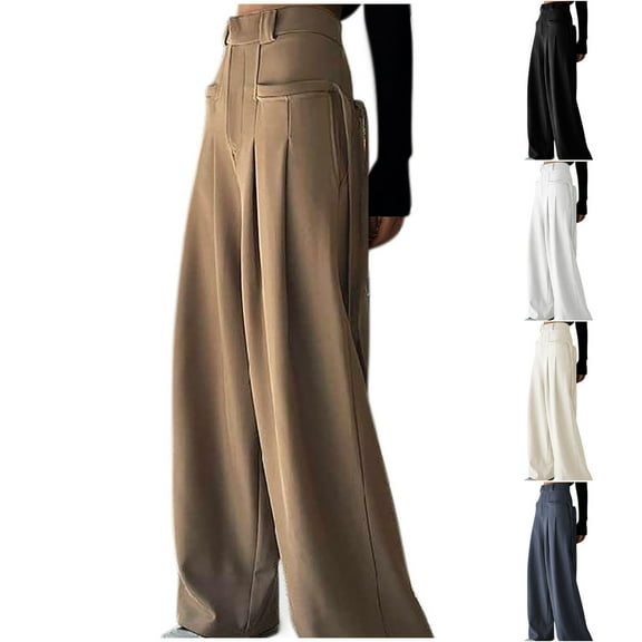ZyeKqe Womens Work Pants High Waisted Dress Pants Wide Leg Pleated Casual Business Trousers