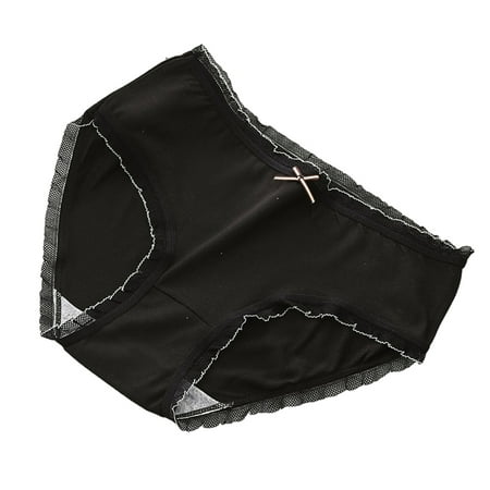 Girls Cotton Underwear Briefs Mid Waist Color Black Comfort Soft Underpants Breathable Sweet Cute Panty  Black  L