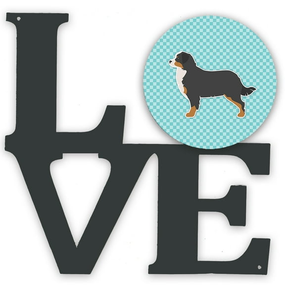 Carolines Treasures BB3719WALV Bernese Mountain Dog Checkerboard Blue Metal Wall Artwork LOVE 12X12 multicolor