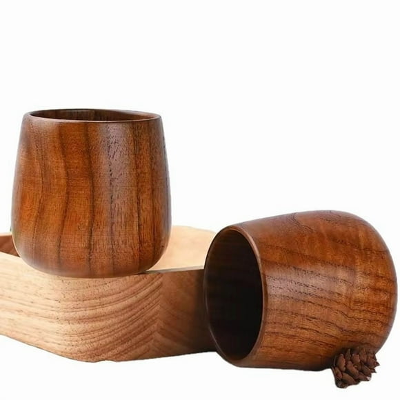 Wdhugt Flat-Bottomed 300Ml Large-Bellied Wooden Cup With Charcoal Grilling Inside Universal Wood Cup For Drinking And Display
