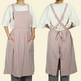 thumbnail image 2 of Unique Bargains Cotton Linen Apron Cross Back Apron Cooking Apron Dress Aprons for Women Man for Kitchen BBQ Pink, 2 of 7