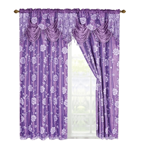 2 Piece Daniela Printed Flowers Luxury Jacquard Attached Valance with Long Crystals Beads and Tassels Window Curtain (54 inches wide x 84 inches long)