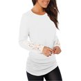 thumbnail image 3 of Anbech Women's Lace Long Sleeve Shirt Round Neck Solid Color Blouse Hem Tightened Tops, 3 of 4