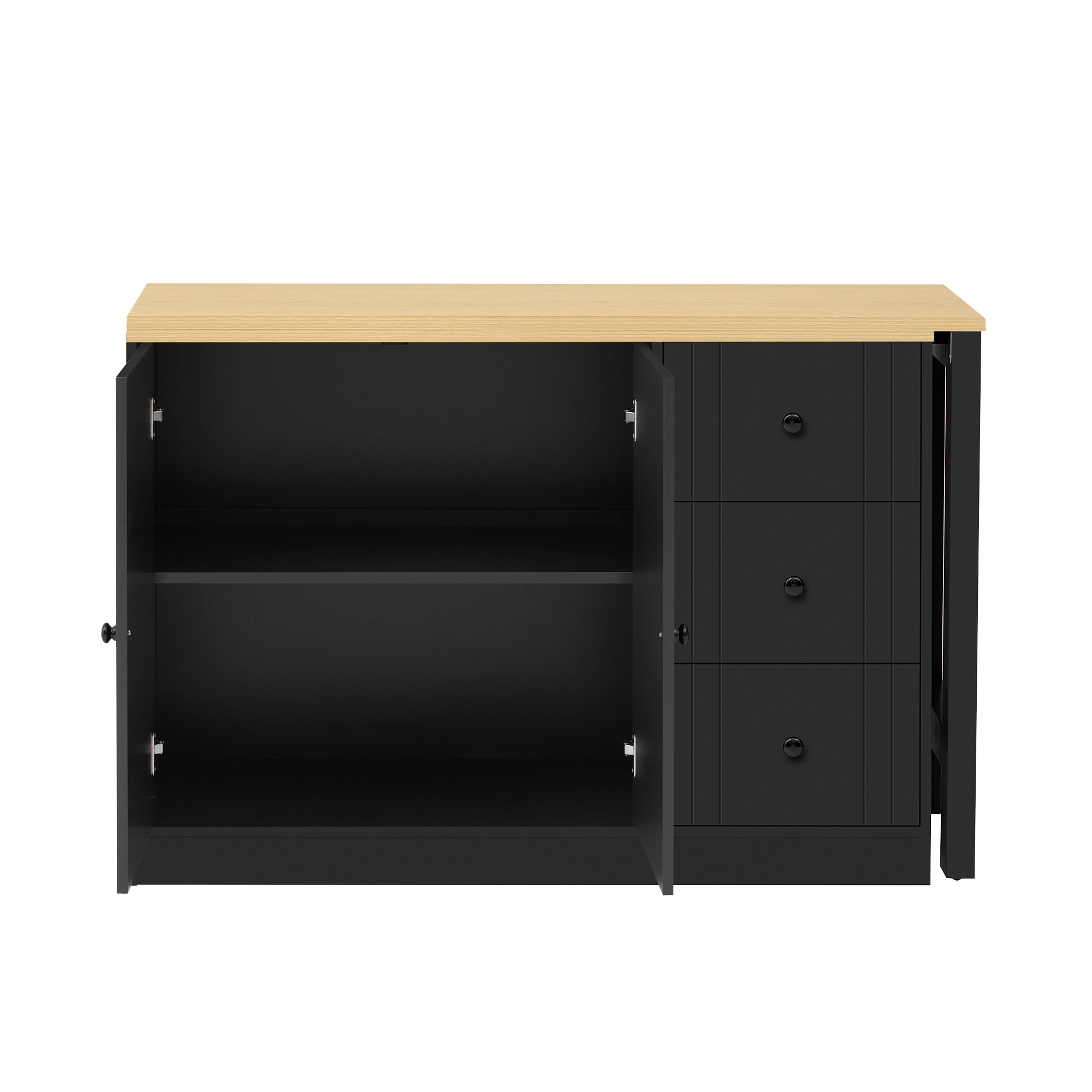 89.7" Wooden Sideboard with Extendable Table, Multifunctional Storage Cabinet with 2 Doors and 3 Drawers, for Living Room, Study, Foyer and Kitchen