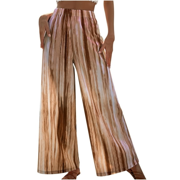 Women's Elastric Waist Wide Leg Pants Tie-Dye Printing Trousers Winter Casual Loose-Fit Pants