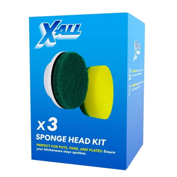 X-All 3 Pieces Sponge Head Kit Replacement for X-All Power Scrubber Ideal for Kitchen Cleaning Brush, Kitchenwares, Pots, Pans,and Plates