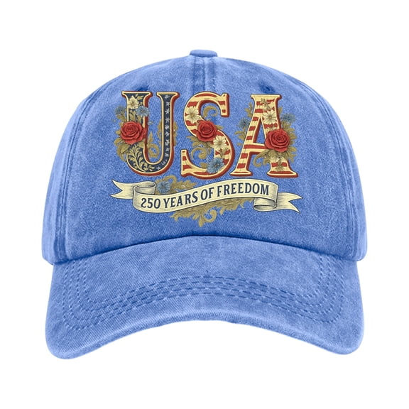 Unisex USA 250th Anniversary Floral Print Distressed Washed Baseball Cap 250 Years Of Freedom Patriotic Adjustable Dad Hat Multi Color Options 1776-2026 America Patriotic Hats For Men Women
