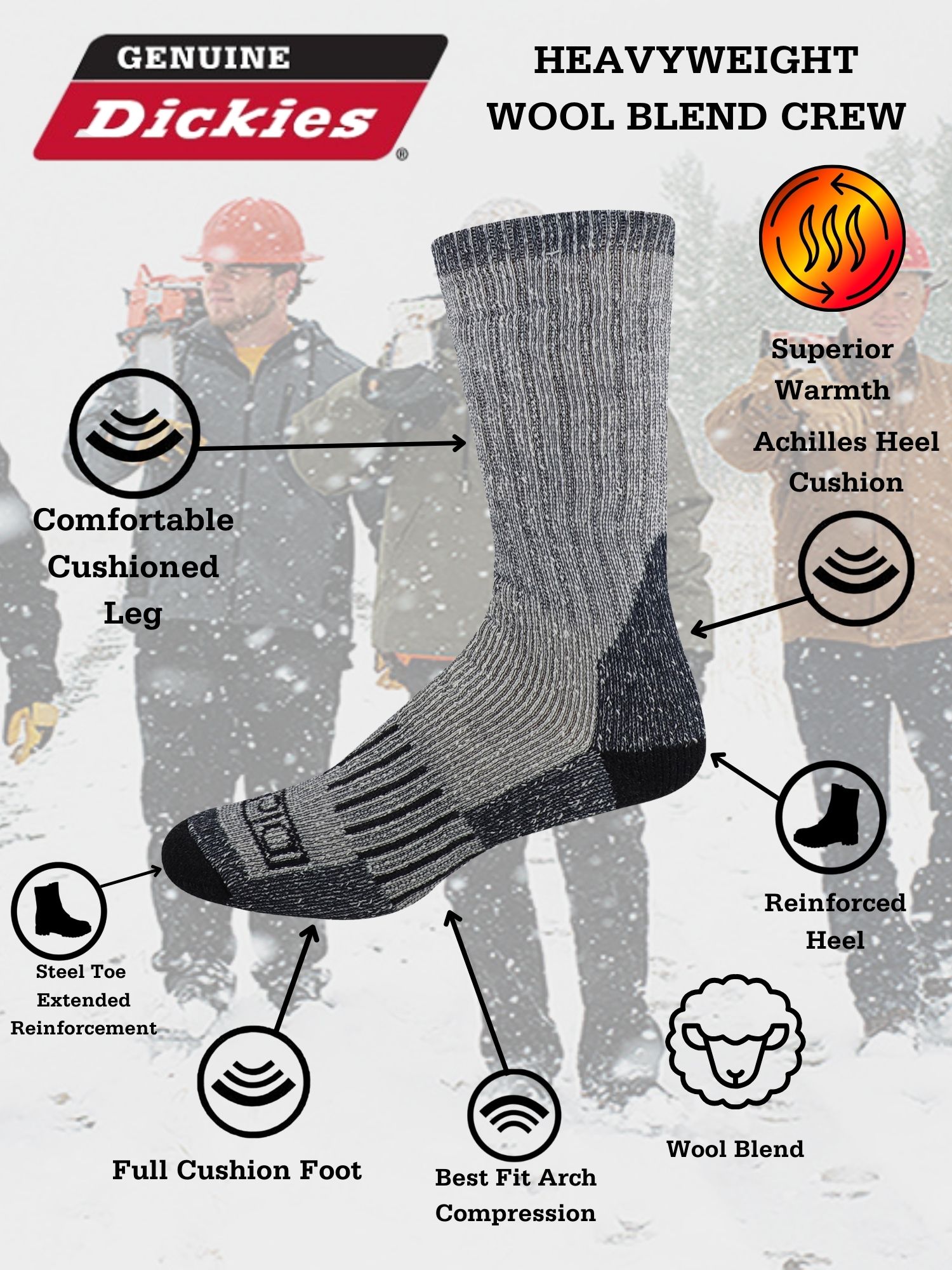 Dickies Men's Wool Blend Thermal Crew Socks, 3-Pack photo 5
