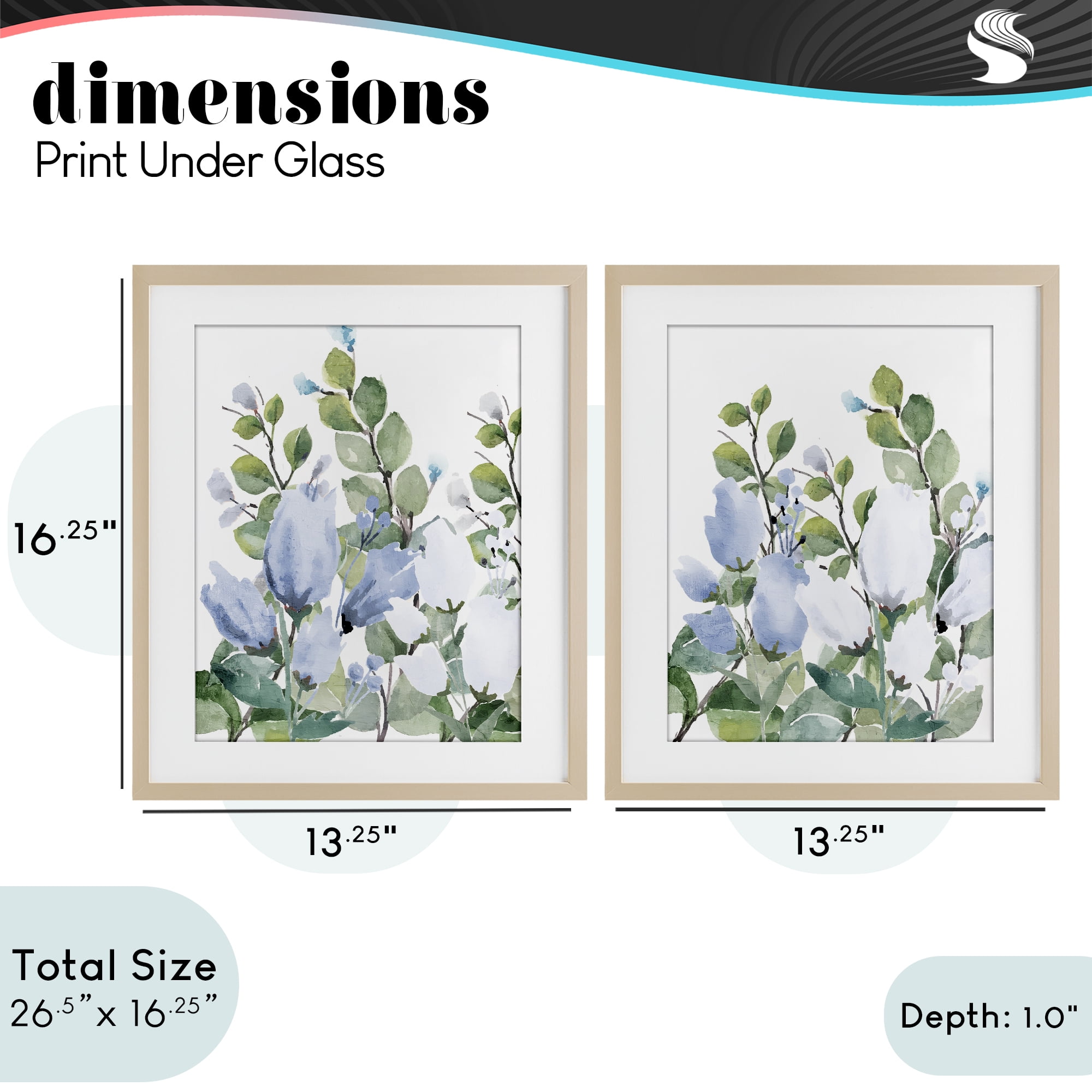 Stupell Industries Blue Spring Watercolors 2 Piece Birch Framed Print Under Glass Set, design by Kim Allen