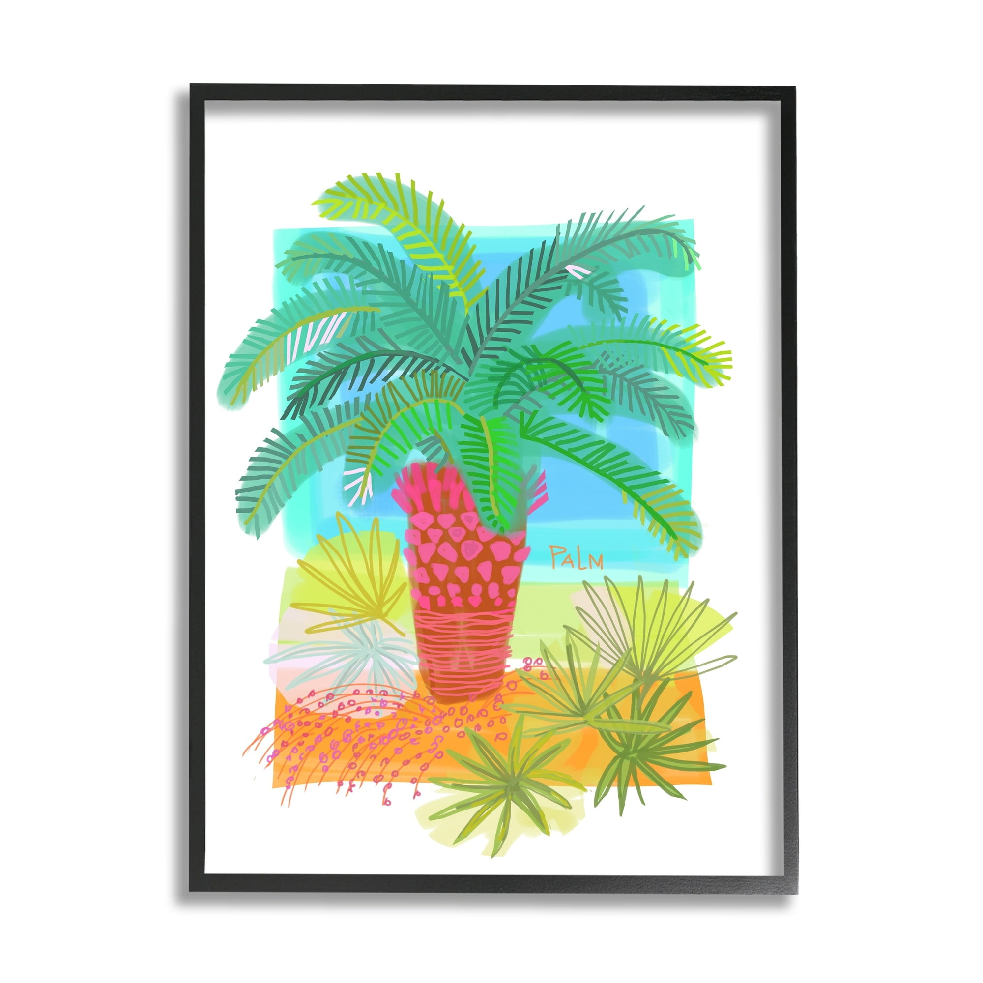 Stupell Industries Tropical Palm Plant Leaves Whimsical Summer Botanicals Graphic Art White Framed Art Print Wall Art, Design by unknown